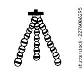 Tripod vector icon. Hand drawn illustration isolated on white. Holder for camera, smartphone. Stand for stream, blog, video, photo, podcast. Outline, doodle, line art. Clipart for logo, apps, web