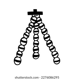Tripod vector icon. Hand drawn illustration isolated on white. Holder for camera, smartphone. Stand for stream, blog, video, photo, podcast. Outline, doodle, line art. Clipart for logo, apps, web