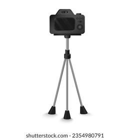 Cámara de video trípode. Equipo de estudio fotográfico, herramientas fotográficas profesionales ilustraciones vectoriales