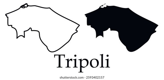 Tripoli city map with black border outline vector