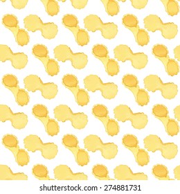 Tripolini. Seamless pattern with italian pasta. Real watercolor drawing. Vector illustration. Traced painting