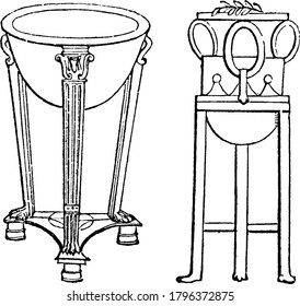 Tripos, a tripod, i.e. any utensil or article of furniture supported upon three feet. More especially, 1. A three-legged table. 2. A pot or caldron, used for boiling meat, 3. A bronze altar, vintage