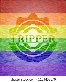 Tripper emblem on mosaic background with the colors of the LGBT flag