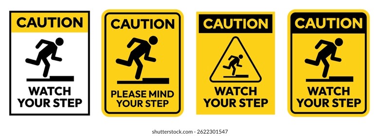 Tripping hazard symbol safety sign. Floor surface obstacle fall caution symbol. Person foot falling beware sign. Vector Illustration.