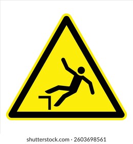 Tripping hazard warning sign, featuring a yellow triangle with a black border and the silhouette of a person falling.