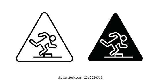 Tripping hazard warning signs set in black and white colors