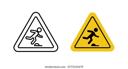 Tripping hazard warning signs vectors set in black and red colors on white background.