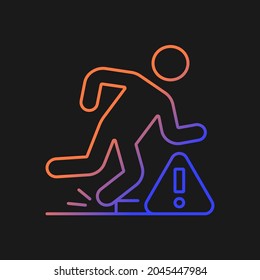 Tripping hazards gradient vector manual label icon for dark theme. Falling precautions. Thin line color symbol. Modern style pictogram. Vector isolated outline drawing for product use instructions