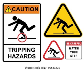 Tripping hazards, warning sign. Construction industry safety.