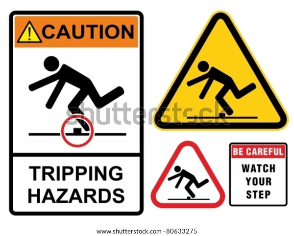Tripping hazards, warning sign. Construction\
industry safety.