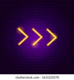 Tripple Arrow Neon Sign. Vector Illustration of Direction Promotion.