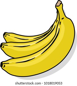 tripple banana vector illustration,  three bananas isolated on a white background, with a subtle shadow 