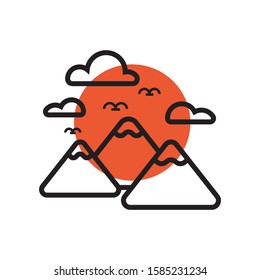 tripple mountains and sunrise logo vector illustration