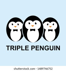 tripple penguin logo design template