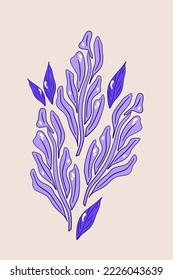 Trippy aesthetic poster with leaf. Aesthetic y2k retro plant poster. Hand drawn vector Illustration. Retro groovy design.