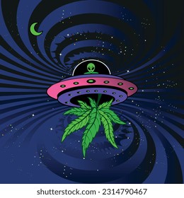 Trippy Alien in the space, stars and planets, drug journey in the psycho galaxy, artistic trip to the edge of the universe