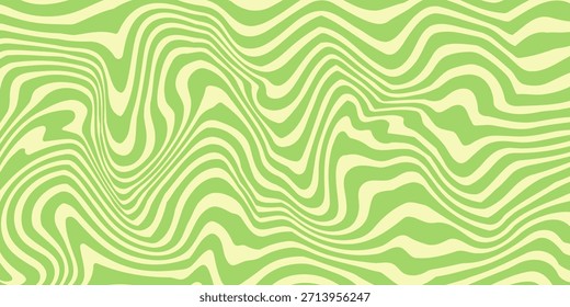 Plano de fundo de linhas de intermitência flexível. Papel de parede de listras onduladas psicodélicas. Espiral de explosão solar linear. Textura enrolada e distorcida. Vetor