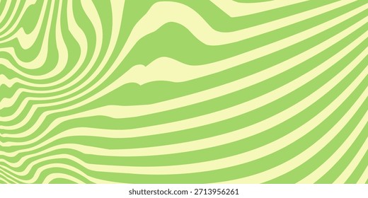 Plano de fundo de linhas de intermitência flexível. Papel de parede de listras onduladas psicodélicas. Espiral de explosão solar linear. Textura enrolada e distorcida. Vetor