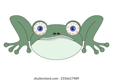 Trippy bushveld rain Frog isolated white background. Flat template design weird inflated toad. Vector illustration can used t-shirt print EPS 10