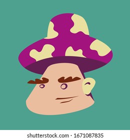 a trippy cartoon mushroom with a face and ears