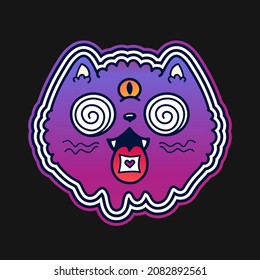 Trippy Cat With Acid Lsd Mark On Tongue T-shirt Print Design. Vector  Logo Cartoon Character Illustration. Trippy Cat,acid,psychedelic Kittie,lsd,dmt Print For T-shirt,poster,sticker,logo Art Concept