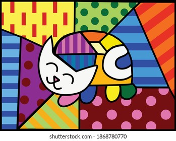 Trippy Cat Colourful Geometric Kitten Pattern