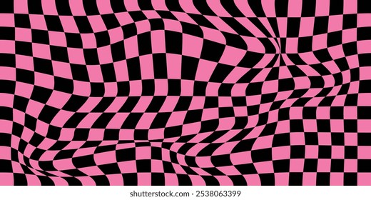 Trippiger Schachbretthintergrund. Schachmuster. 3D-Tapete mit Schachbrettmuster. Abstrakter monochromer Vektorhintergrund, 10 Schritte.