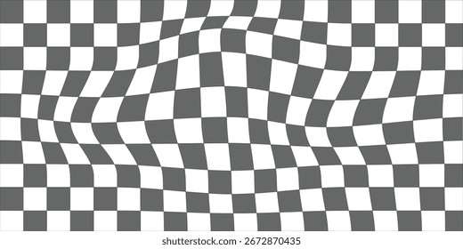 Trippy checkerboard background. Retro psychedelic checkered wallpaper. Wavy groovy chessboard surface. Distorted geometric pattern. Abstract vector ...