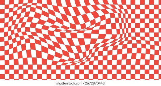 Trippy checkerboard background. Retro psychedelic checkered wallpaper. Wavy groovy chessboard surface. Distorted geometric pattern. Abstract vector ...