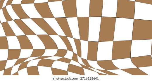 Trippy fondo de tablero de ajedrez. Fondo de pantalla de cuadros psicodélicos retro. Superficie de tablero de ajedrez ondulada. Abstractas fondo de bandera de raza marrón y blanco. Eps10