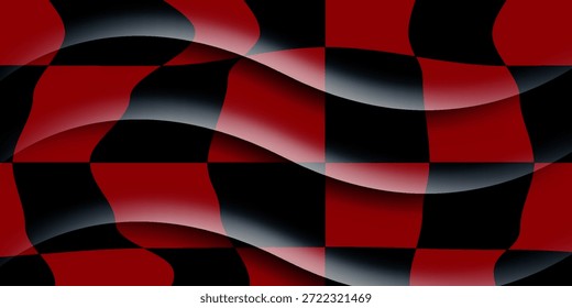 Fundo de tabuleiro de xadrez trippy. Papel de parede quadriculado psicodélico retrô. Superfície de xadrez ondulada groovy. 