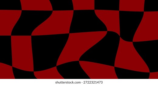 Fundo de tabuleiro de xadrez trippy. Papel de parede quadriculado psicodélico retrô. Superfície de xadrez ondulada groovy. Padrão geométrico distorcido.	