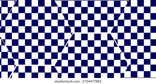 Trippy fondo de tablero de ajedrez. Fondo de pantalla de cuadros psicodélicos retro. Superficie de tablero de ajedrez ondulada. Patrón geométrico distorsionado. tablero de ajedrez azul y blanco	