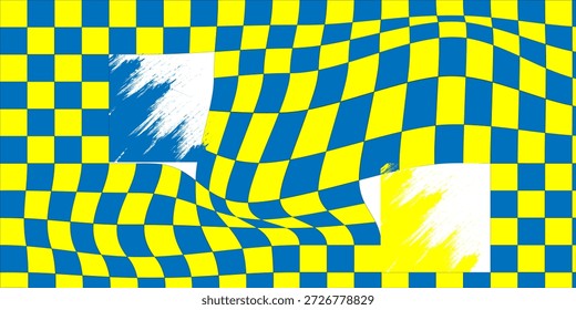 Fundo de tabuleiro de xadrez trippy. Papel de parede quadriculado psicodélico retrô. Superfície de xadrez ondulada groovy. Padrão geométrico distorcido.	