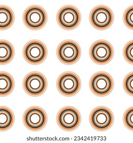 Trippy circles in retro style. Abstract seamless illustration in warm colors on white background.