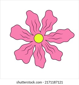 Trippy flower in cartoon style isolated on white background. Hippy rave groovy style . Doodle vector illustration. Vector illustration