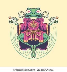 trippy frog meditate character illustration for tshirt design, logo, or stickers