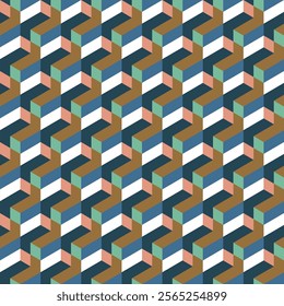 Trippy geometric seamless pattern of geometrical rhomb shapes. Abstract psychedelic surface design.