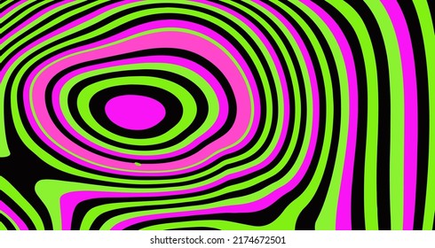 Trippy glitch background in style of psychedelic 60s and 70s parties with bright acidic rainbow colors and a winding geometric wavy pattern.