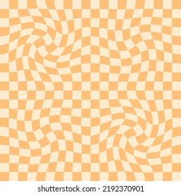 Trippy grid checkerboard patrón sin fisuras en estilo retro. Fondo controlado con cuadrados distorsionados. Dibujo vectorial de doodle funky para la decoración y el diseño.