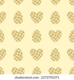 Trippy grid Easter eggs and hearts seamless pattern. Perfect print for tee, paper, fabric, textile. Groovy vector illustration for decor and design.
