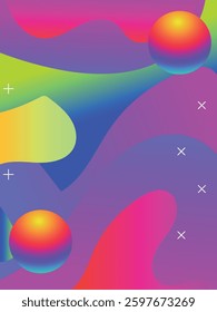 Trippy Hand-Drawn Lines in Acid Colors for Dance Flyers template. 3d gradient acid style vibrant color vctor illustration.