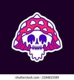 Trippy magic mushroom skull, illustration for t-shirt, sticker, or apparel merchandise. With modern pop and retro style.