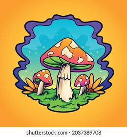 Trippy magic mushroom vector illustration
