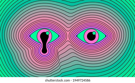 Trippy Melting Eye. Surreal Psychedelic Vector Illustration.