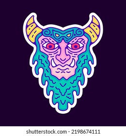 Trippy monster face cartoon, illustration for t-shirt, sticker, or apparel merchandise. With modern pop and retro style.