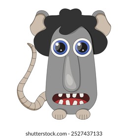 Trippy mouse in trendy flat style. Emotion mouse. Simple vector illustration can used child t-shirt print. EPS 10