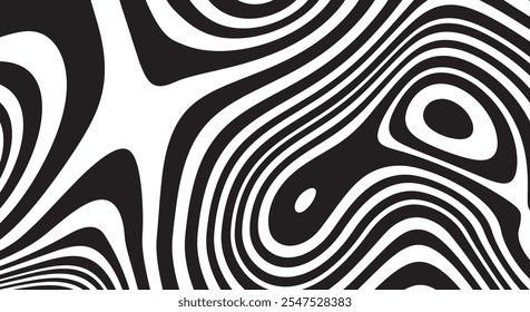 Trippy organic shape Waves Ripple Pattern black and white retro wave pattern reminding optical illusions