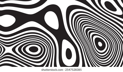 Trippy organic shape Waves Ripple Pattern black and white retro wave pattern reminding optical illusions