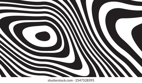 Trippy organic shape Waves Ripple Pattern black and white retro wave pattern reminding optical illusions